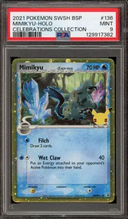 Pokemon Mimikyu Celebrations Coll. Holo Promo SWSH136 PSA 9 Mint - Image 1