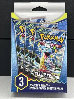 Pokemon Scarlet & Violet Stellar Crown 3 Booster Packs Hanger Box New Sealed 💎 - Image 1