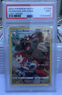 2022 POKEMON SWORD & SHIELD LOST ORIGIN #TG08 FULL ART/HISUIAN ARCANINE PSA 9 - Image 1