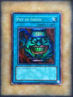 Yugioh Pot of Greed DB1-EN134 Super Rare HP - Image 1