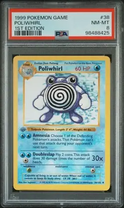 PSA 8 - Pokemon Card - Base 38/102 - POLIWHIRL (uncommon) *1st Edition* - NM-MT - Image 1
