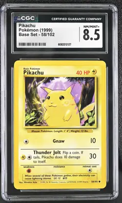CGC 8.5 Pikachu 1999 Base Set 58/102 Pokemon Card - Image 1