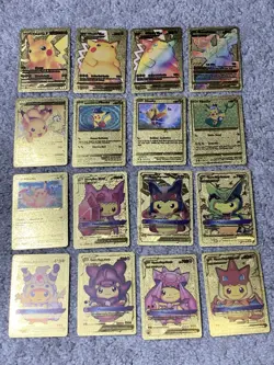 Set of 16 Pokemon Pikachu Gold Foil Fan Art All 7 Cosplay Collection Cards LP - Image 1