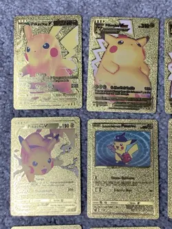 Set of 16 Pokemon Pikachu Gold Foil Fan Art All 7 Cosplay Collection Cards LP - Image 2