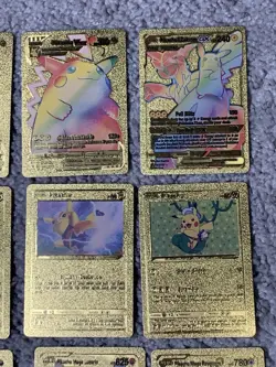 Set of 16 Pokemon Pikachu Gold Foil Fan Art All 7 Cosplay Collection Cards LP - Image 3