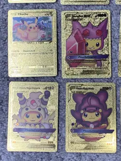 Set of 16 Pokemon Pikachu Gold Foil Fan Art All 7 Cosplay Collection Cards LP - Image 4