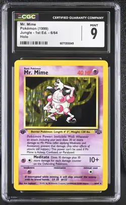 CGC 9 MINT Mr. Mime 1999 Jungle 1st Edition 6/64 Holo Pokemon Card - Image 1