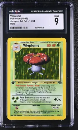 CGC 9 MINT Vileplume 1999 Jungle 1st Edition 15/64 Holo Pokemon Card - Image 1
