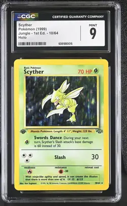CGC 9 MINT Scyther 1999 Jungle 1st Edition 10/64 Holo Pokemon Card - Image 1