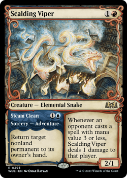 Scalding Viper // Steam Clean (Showcase) [Wilds of Eldraine] Magic MTG - Image 1