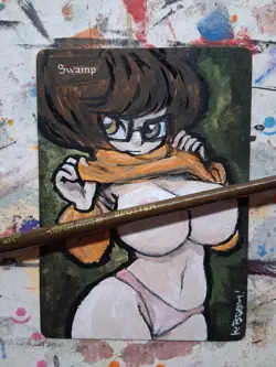 Altered Mtg Hand Painted Swamp One Of A Kind Anime - Image 1