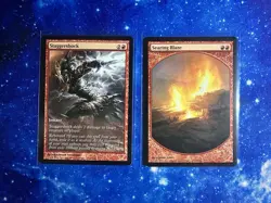 MTG Lot - 2x Full Art Promo Staggershock & Searing Blaze - MPR LP-NM - Image 1