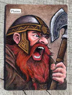 Mtg Hand Painted Altered Art PLAINS - Gimli by Iban Bengoetxea - Image 1
