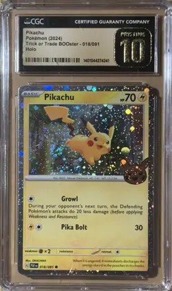 CGC 10 PRISTINE Pikachu 018/091 COSMOS HOLO Trick or Trade SWIRL 2024 Pokemon - Image 1