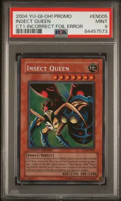 2004 Yu-Gi-Oh! Insect Queen CT1-EN005 Incorrect Foil Misprint PSA 9 MINT POP 14 - Image 1