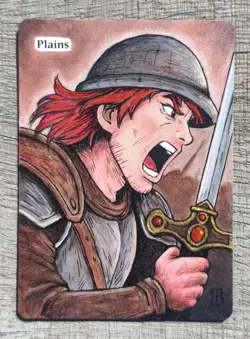 Hand Painted Altered Art Mtg Plains Land Card - Soldier - Image 1