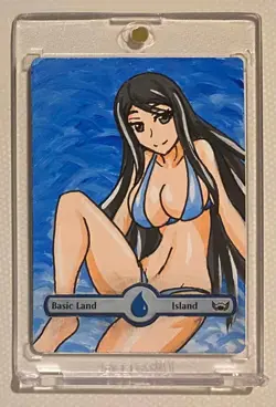 ISLAND- BASIC LAND (ANIME GIRL) MTG KASMINA Hand Painted Altered Extended Art - Image 1