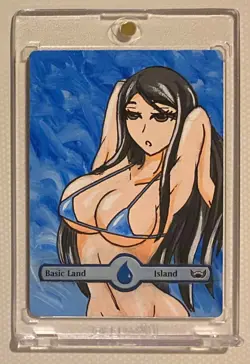 ISLAND- BASIC LAND (ANIME GIRL) MTG KASMINA Hand Painted Altered Extended Art - Image 1