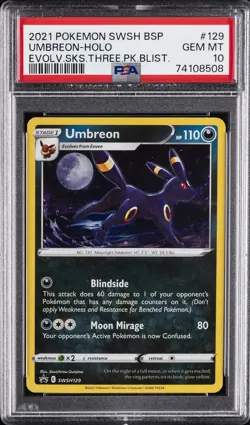 2021 POKEMON SWSH EVOLVING SKIES THREE PACK BLISTERS #129 UMBREON-HOLO PSA 10 - Image 1