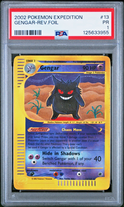 PSA 1 PR 2002 Expedition Gengar REVERSE Holo Foil 13/165 WOTC E-Reader Pokemon - Image 1