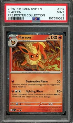 2025 Pokemon Prismatic Evolution Poster Collection Promo Flareon PSA 9 #167 - Image 1