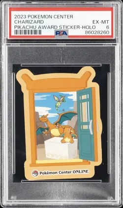 2023 POKEMON CENTER PIKACHU AWARD DELIVERY! STICKER HOLO CHARIZARD PSA 6 - Image 1