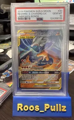 2019 Pokemon Sun & Moon Reshiram & Charizard Gx #20/214 Unbroken Bonds PSA 10 MT - Image 1