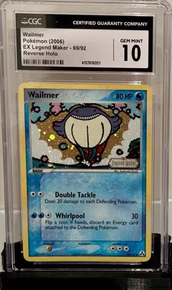 Wailmer Reverse Holo STAMPED Ex Legend Maker 69/92 2006 Pokemon CGC 10 Gem Mint - Image 1