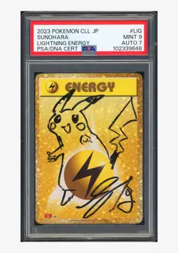Pokemon PSA 9 AUTO 7 Lightning Energy Holo Sunohara 2023 #LIG CLL Japanese - Image 1