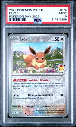 2025 POKEMON FRENCH PRE FR-PRISMATIC EVOLUTIONS POKEMON DAY 2025 EEVEE PSA 9 - Image 1