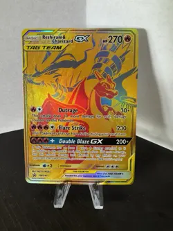 Pokemon TCG Reshiram & Charizard GX SM247 Holo Card Near Mint Condition - Image 1