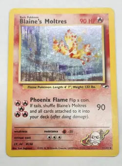 Pokemon TCG Blaine's Moltres Gym Heroes Holo Card 1/132 Unlimited Rare - Image 1