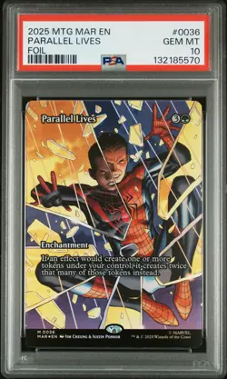 2025 MTG MARVEL'S SPIDER-MAN: SOURCE MATERIAL FOIL #0036 PARALLEL LIVES PSA 10 - Image 1