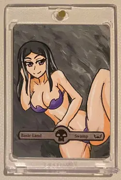 SWAMP - BASIC LAND (ANIME GIRL) MTG LILIANA Hand Painted Altered Extended Art - Image 1