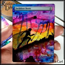 Swiftfoot Boots Altered Art - Hand Painted MTG Alter - Magic - Revelen's Light - Image 1