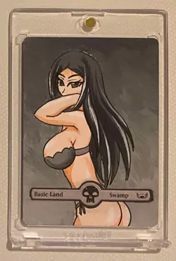 SWAMP - BASIC LAND (ANIME GIRL) MTG LILIANA Hand Painted Altered Extended Art - Image 1