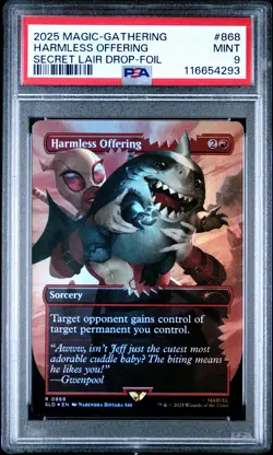2025 MTG SECRET LAIR DROP MARVEL'S DEADPOOL-FOIL #0868 HARMLESS OFFERING PSA 9 - Image 1