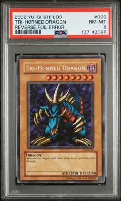 PSA 8 NM-MT Tri-Horned Dragon LOB-000 Reverse Foil Error *2096 YUGIOH - Image 1