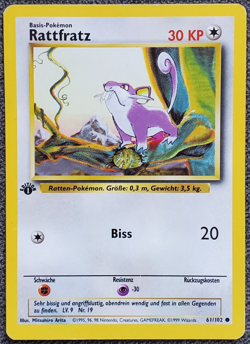 1st Edition Rattata (German) - Base Set - #61/102 - Vintage Pokemon Card 1999 - Image 1