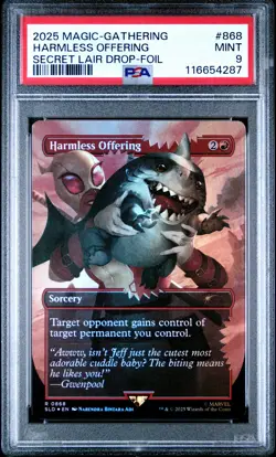 2025 MTG SECRET LAIR DROP MARVEL'S DEADPOOL-FOIL #0868 HARMLESS OFFERING PSA 9 - Image 1