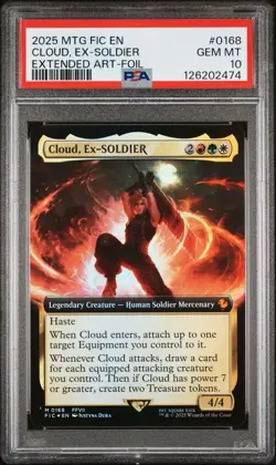 2025 MTG FINAL FANTASY COMMANDER EXTENDED ART-FOIL CLOUD, EX-SOLDIER PSA 10 - Image 1