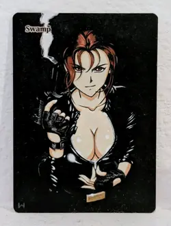 MTG Hand Painted Altered Art Anime Girl SWAMP Lara Croft Adam Hughes Homage - Image 1