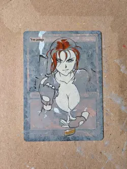 MTG Hand Painted Altered Art Anime Girl SWAMP Lara Croft Adam Hughes Homage - Image 4
