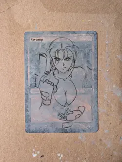 MTG Hand Painted Altered Art Anime Girl SWAMP Lara Croft Adam Hughes Homage - Image 5