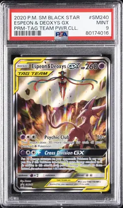 2020 POKEMON SM BLACK STAR PROMO TAG TEAM POWERS COLL ESPEON & DEOXYS GX PSA 9 - Image 1