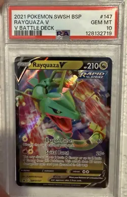 2021 Pokemon SWSH Black Star Promo #147 Rayquaza V PSA 10 - Image 1