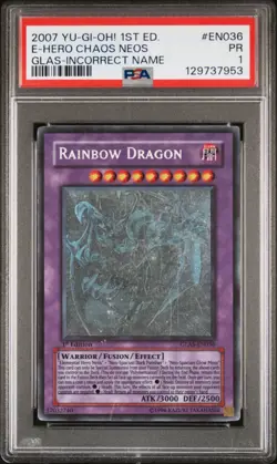 PSA 1 Rainbow Dragon GLAS-EN036 Ghost Rare 1st Ed INCORRECT NAME ERROR Yugioh - Image 1