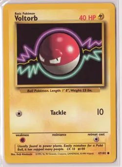 Vintage Pokemon Card TCG Base Set Unlimited Voltorb 67/102 Common - Image 1
