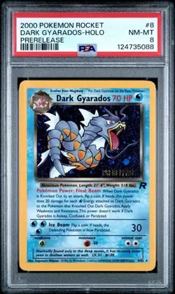 1999 Pokemon Rocket Dark Gyarados Prerelease Holo Rare Card 8/82 Graded PSA 8 - Image 1