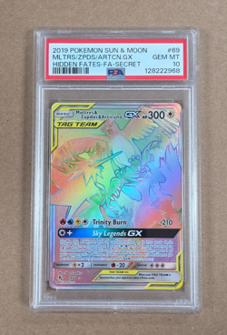 2019 Pokemon Moltres Zapdos Articuno GX Rainbow Secret Rare Card 69/68 PSA 10 - Image 1